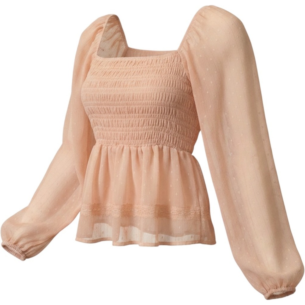 Love Fire Peach Smocked Peplum Top Metallic Clip Dot Lace Trim‎ XL NWT festival